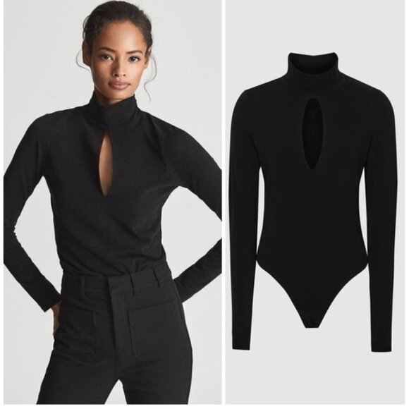 Reiss Tops - Nwt Reiss | Corrine High Neck Cut-Out Bodysuit In Black
